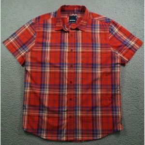 prAna Shirt Mens Size Large Red Plaid Button Up Short Sleeve Pocket